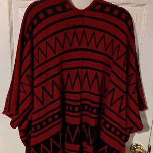 Arianna women's red/blk aztec print poncho wrap, one size fits most
